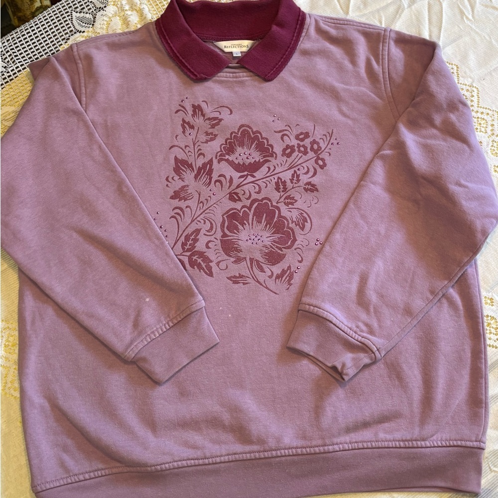 Vintage Northern Reflections Mauve Sweatshirt with Burgundy Contrast Collar